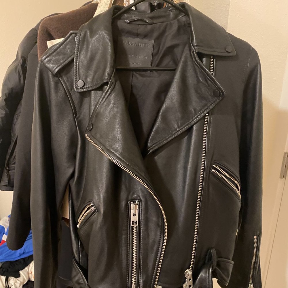 All Saints Black Leather Jacket - Picture 3 of 5